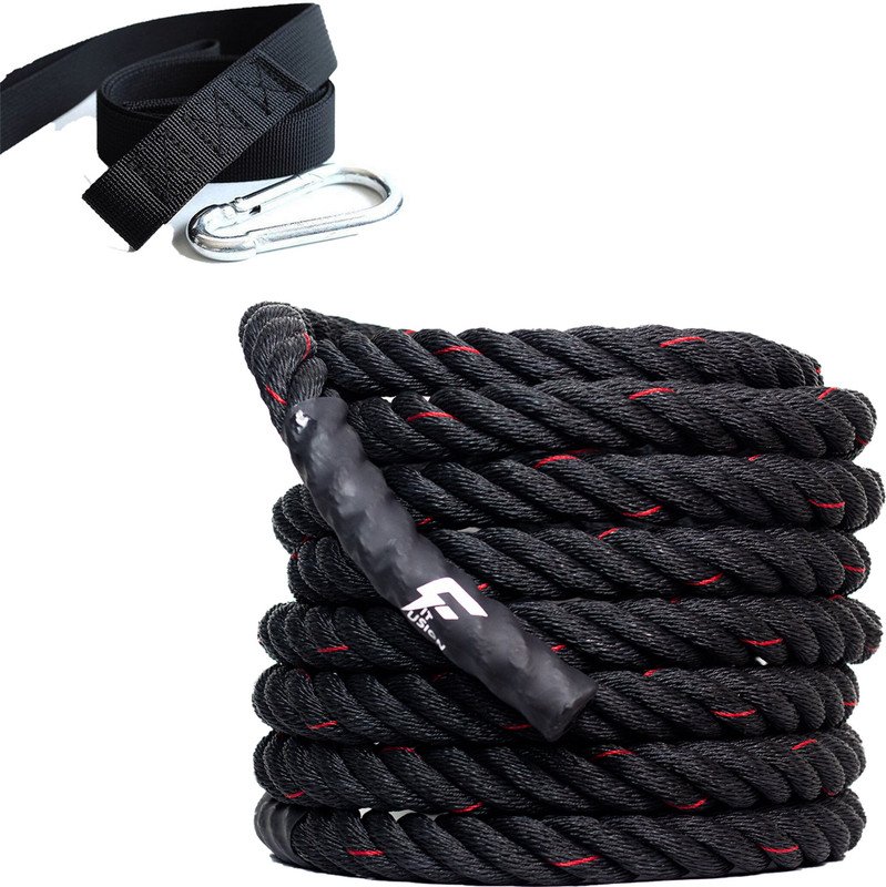 Fit Fusion Battle Rope With Anchor Strap Black Yellow Battle Rope(Length: 50 ft, Weight: 10 kg, Thickness: 1.5 inch)