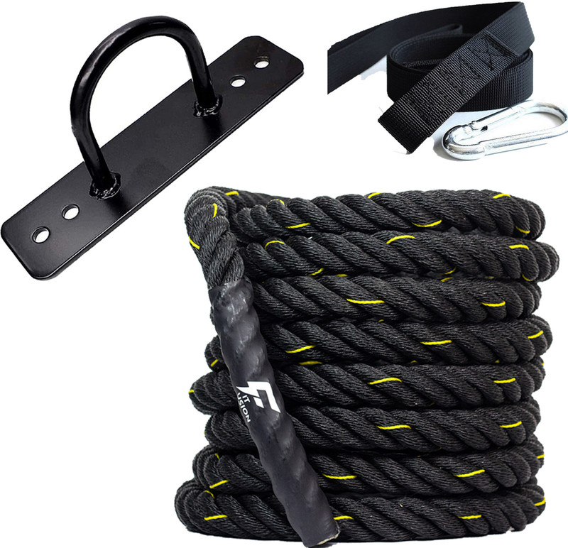 Fit Fusion Battle Rope for Gym, Black yellow Tracer Heavy workout, Cardio Battle Rope(Length: 30 ft, Weight: 7 kg, Thickness: 1.5 inch)