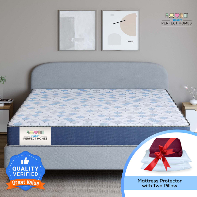 Flipkart Perfect Homes Skye 3 in 1 with mattress protector and pillow 8 inch King Memory Foam Mattress(L x W: 72 inch x 72 inch)
