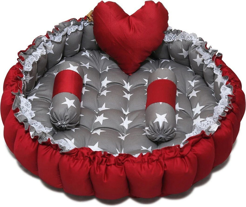 Baby Khazana Round Tub with 3 Multishaped Pillows Cotton Baby Bed Sized Bedding Set(Grey, 1 Heart Cushion, 2 Pillows, 1 Baby Tub Bed)