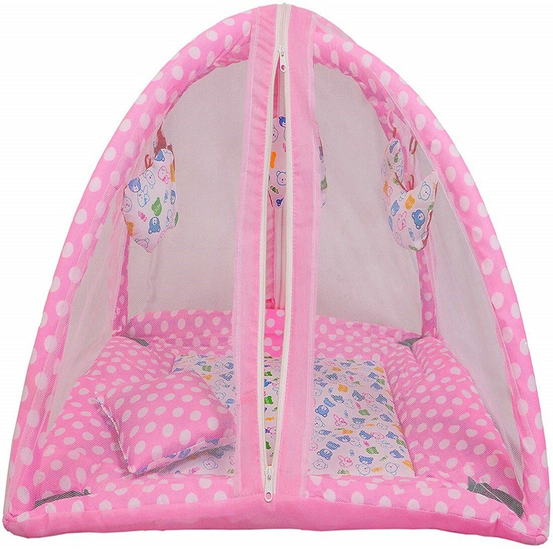 KIRADAY Mosquito Net and Play Gym wit anging Toys ,0-12 Monts(Sky Blue color)3 H39 Polyester Washable Infants Mosquito Net(Pink, Tent)