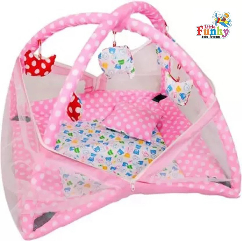 Little Funky Cotton Baby Bed Sized Bedding Set(Pink, White, 1 pcs baby Bedding seat)