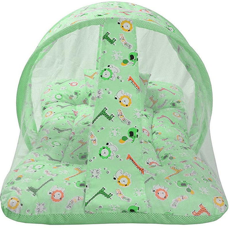 BABY KINGDOM Cotton Baby Bed Sized Bedding Set(Green Giraffe, 1 Mosquito Net Bed With A Soft Pillow)