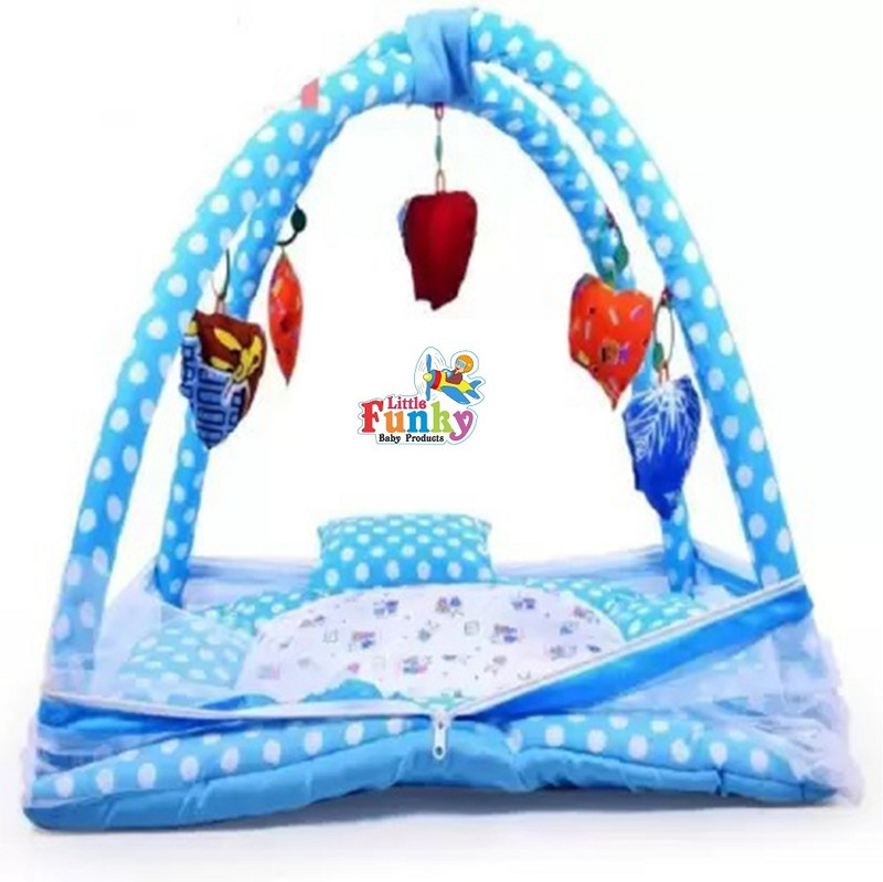 Little Funky Cotton Baby Bed Sized Bedding Set(Blue, Dark Blue, 1 pcs baby Bedding seat)