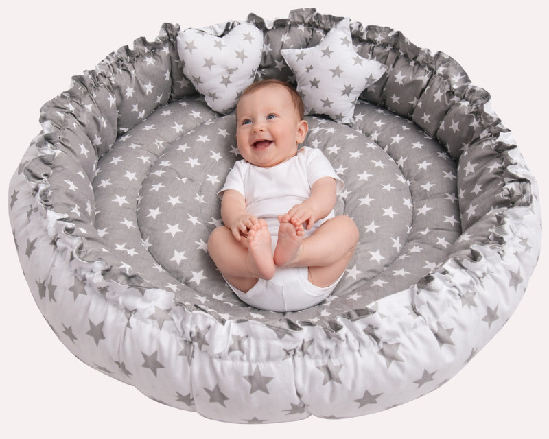 BabyToons Cotton Baby Bed Sized Bedding Set(Grey, 1 Baby Round Bed Net Bed)