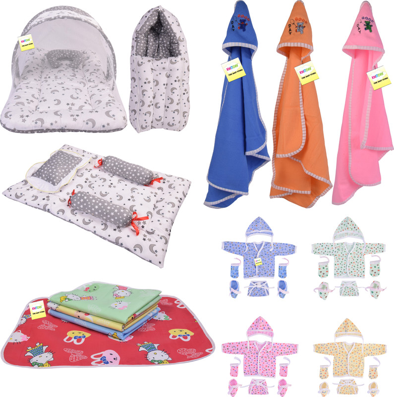 Kwitchy Baby Products All Gifts Set for New Born Bedding & Clothing Combo standard Crib(Fabric, Grey)