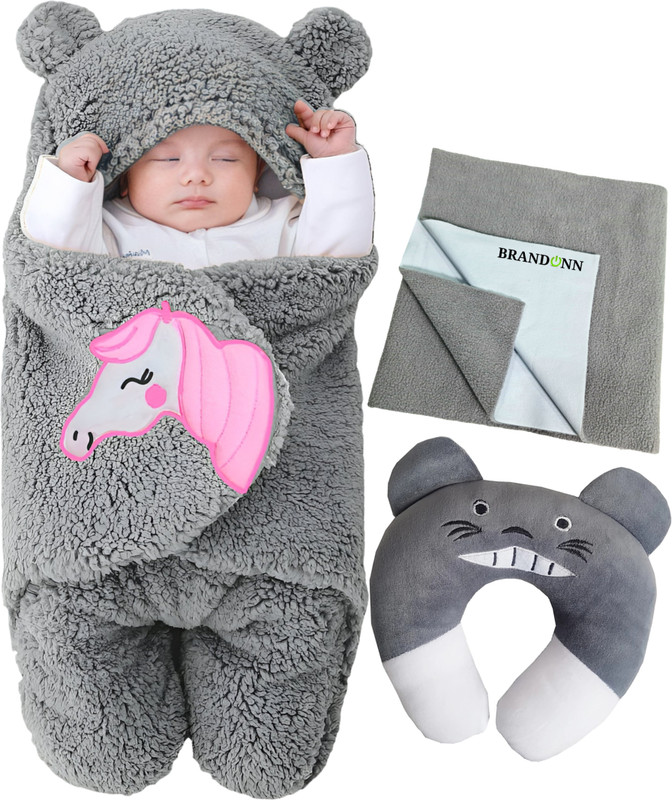 BRANDONN Cotton Baby Bed Sized Bedding Set(Unicorn Grey, 1 Pc Bedding, 1 Pc Mat , 1 Pc Pillow)