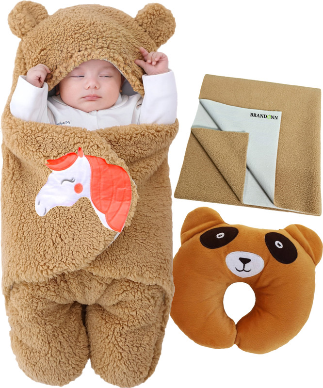 BRANDONN Cotton Baby Care Combo Gift Pack of Blanket, Pillow And Mat Pack of 3(Unicorn Beige)