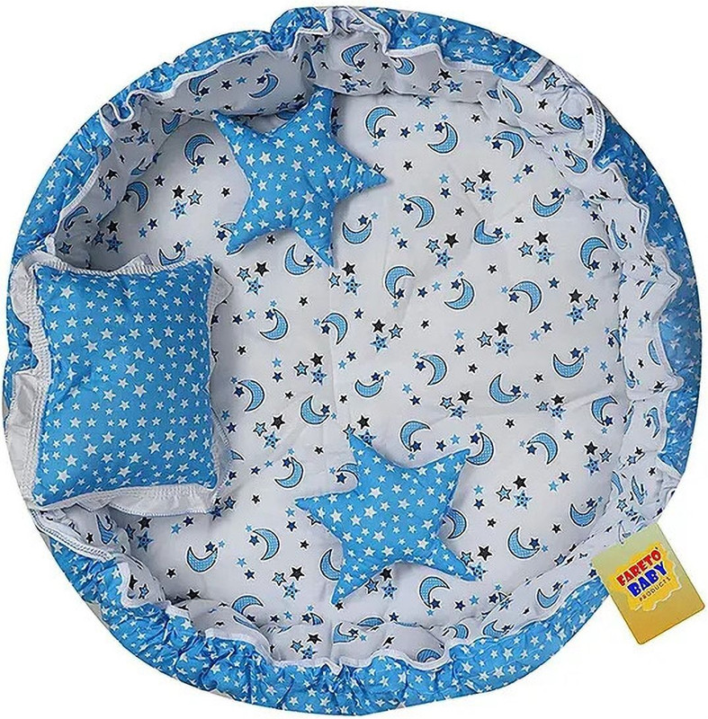 Fareto Cotton Baby Bed Sized Bedding Set(Blue, 1 Nest, 1 Square Pillow, 2 Star Pillow)