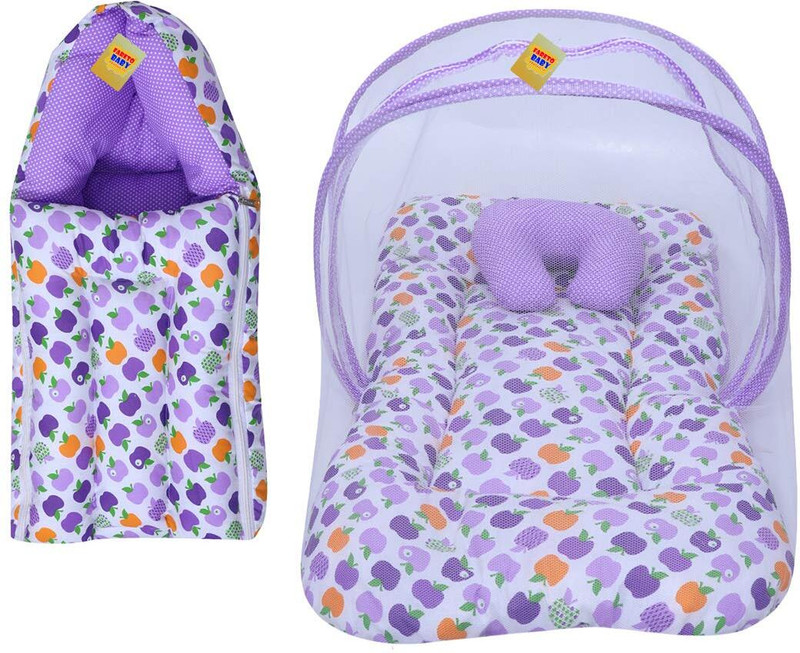 Fareto Cotton Baby Bed Sized Bedding Set(Purple, White, 1 MATRESS WITH NET, 1 SLEEPING BAG)