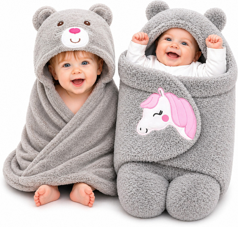 BRANDONN Fleece Baby Bed Sized Bedding Set(Grey Mouse, 2 Baby Beddings)