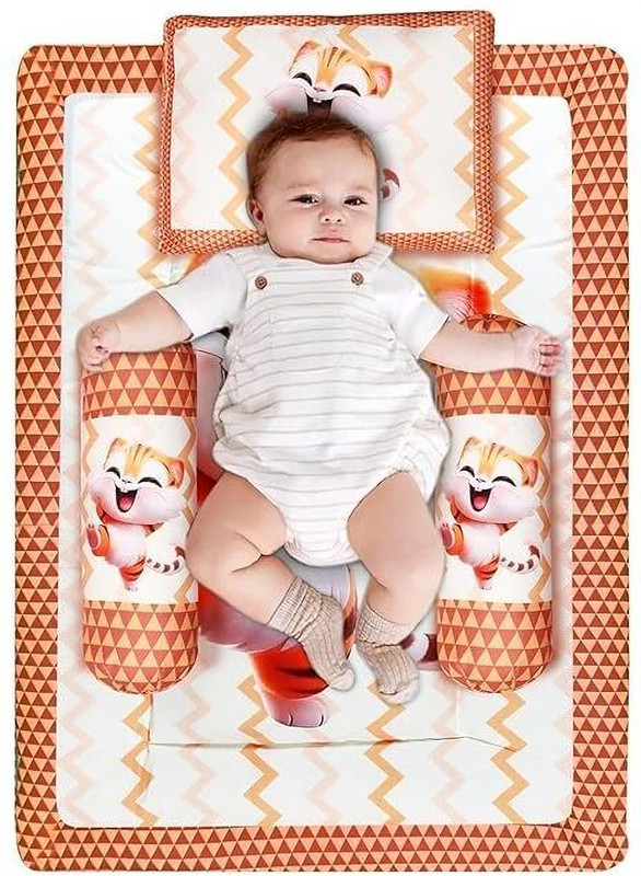 Melvort Cotton Baby Bed Sized Bedding Set(Orange, 1 Mattress 1 pillow 2 Bolsters)