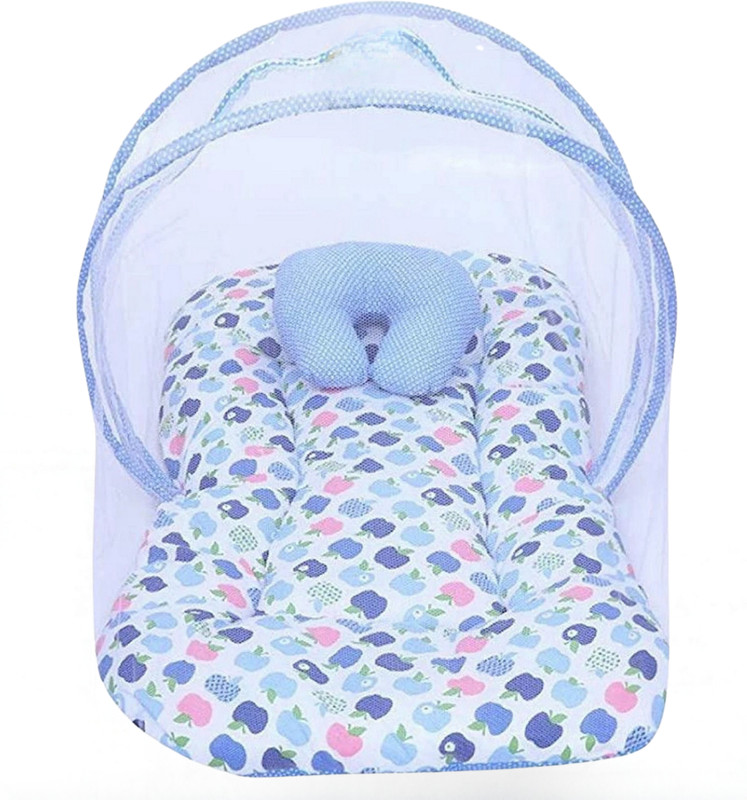 NeuuLife Cotton Baby Bed Sized Bedding Set(Blue, 1 Baby Mosquito Net, 1 Pillow)
