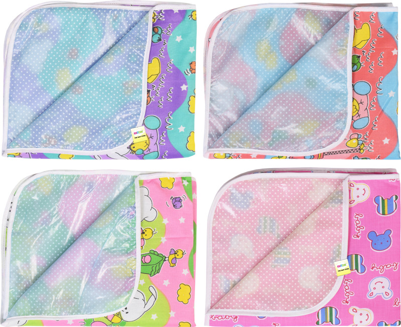 Kwitchy New Born Baby After Bath Oil Massaging/Waterproof Sheet/Cloths Changing/Diaper Changing Sheets Washable and Reusable with One Sided Cotton(0-6 Months)(Size-L 23Inchs, B-18 Inchs)(Multicolor)