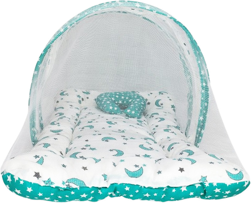BULI-WEAR Buli wear Super Soft, Cotton Baby Mattress with Net - Bedding Set (0-6 Months , Green Dot) standard crib(Fabric, Green)