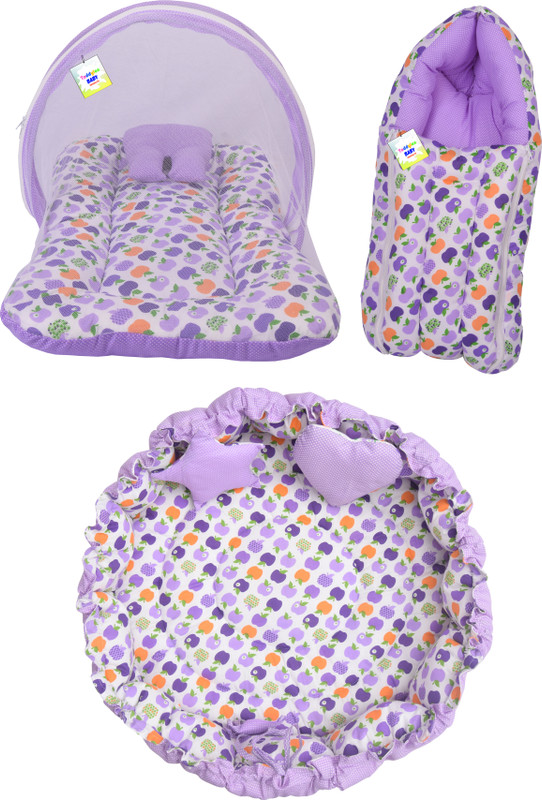 Toddylon Cotton Baby Bed Sized Bedding Set(Purple, 1 baby mosquito netbed, 1 baby sleeping bag, 1 Baby Bed)
