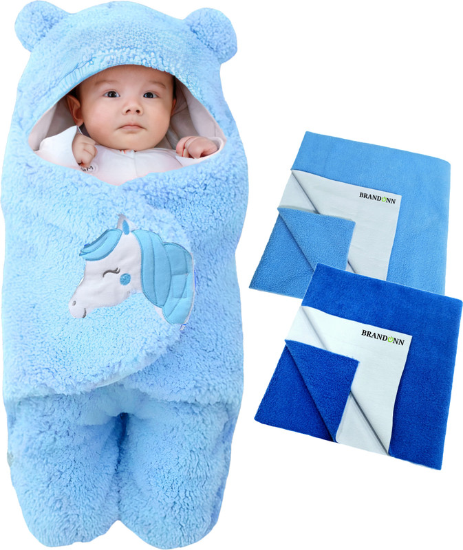 BRANDONN Cotton Baby Bed Sized Bedding Set(Unicorn Sky Blue, 2 Pcs Bed Matress , 1 Pc Bedding)