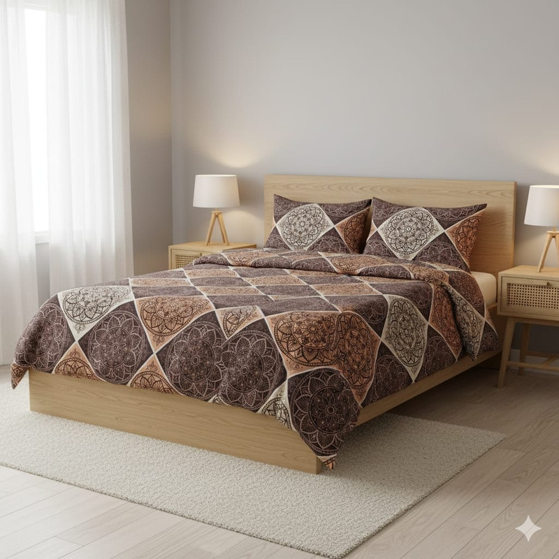 Flowera Cotton Queen Flat 200 TC Floral 1 Bedsheet with 2 Pillow Covers(Brown)