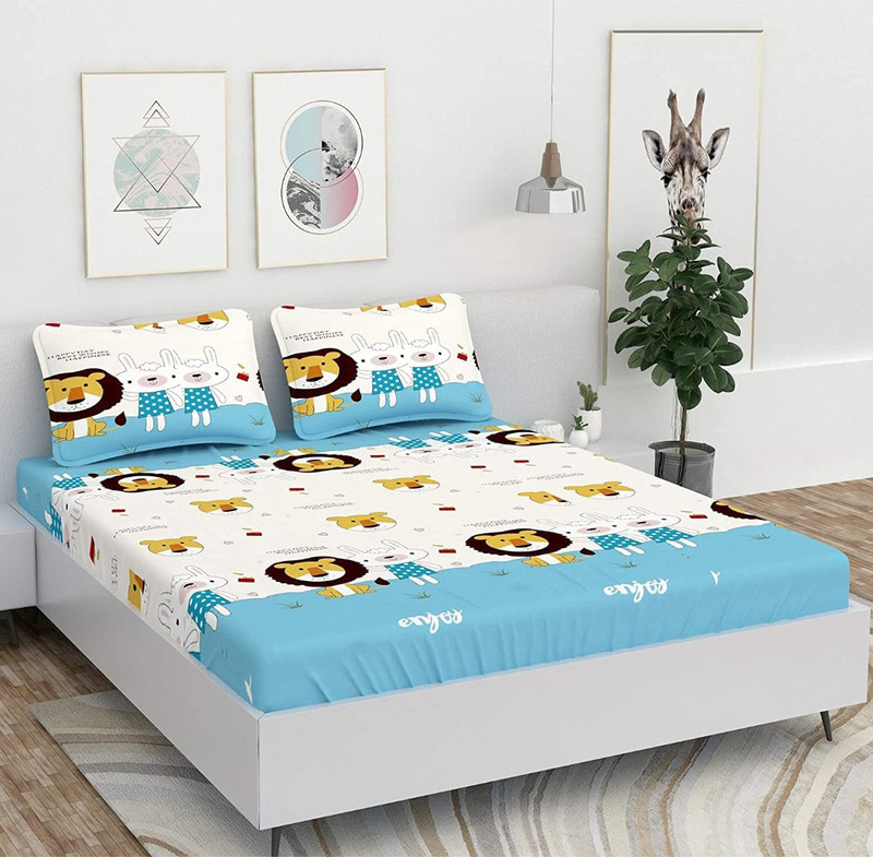Skytex Polycotton King Fitted (Elastic) 220 TC Animal Bedsheet(Pack of 1, Multicolor)