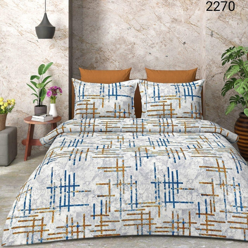 Shri Shyam textile store Polycotton Queen Flat 130 TC Checkered 1 Bedsheet(White blue check)