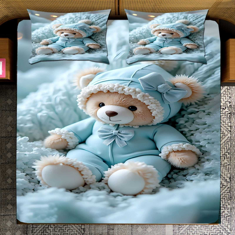 MISHA CREATIONS Cotton Super King Flat 150 TC Printed 1 Bedsheet with 2 Pillow Covers(Blue)