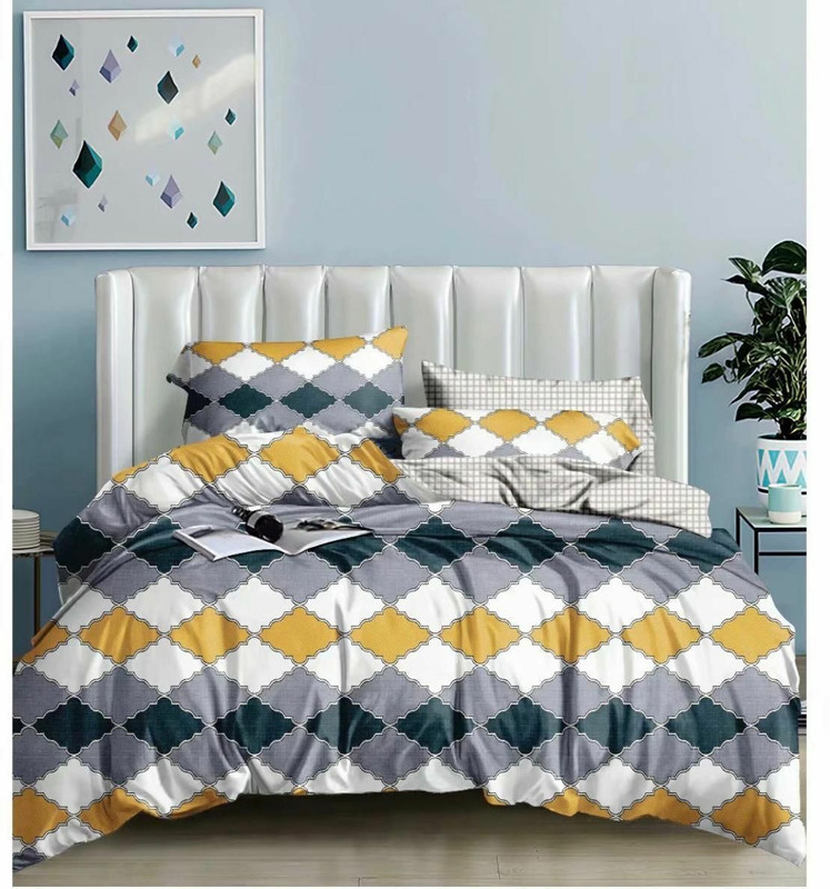 AUSIEE Cotton Double Flat 160 TC Printed 1 Bedsheet with 2 Pillow Covers(Grey)