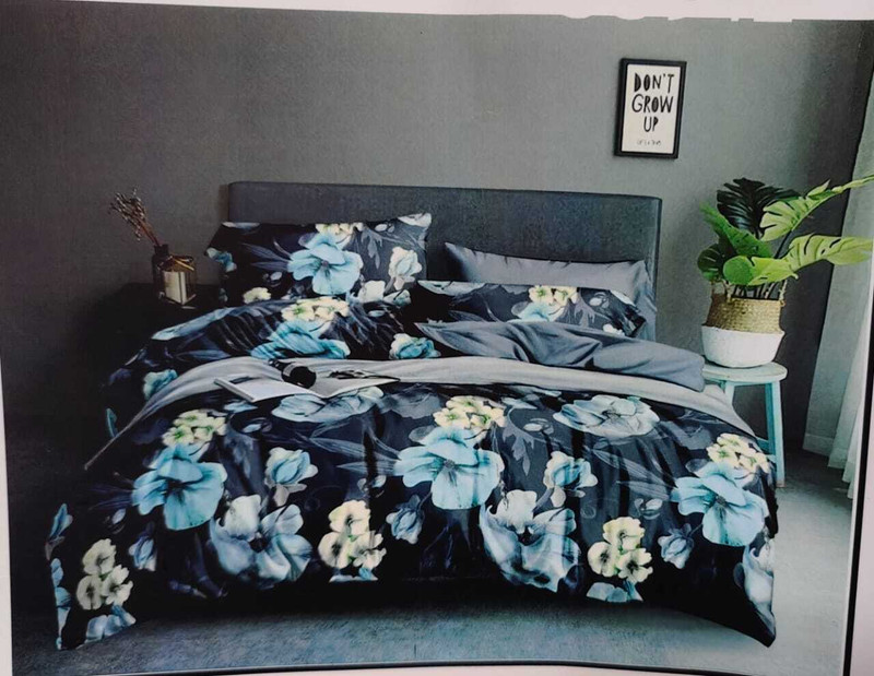 cpf Cotton, Polycotton Double Flat 145 TC 3D Printed 1 Bedsheet with 2 Pillow Covers(NAVVY, SKY BLUE)