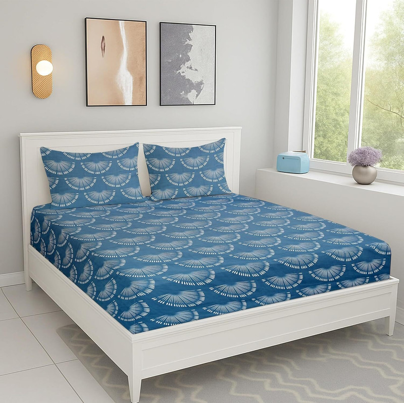 Jeeva Enterprises Cotton Double Flat 200 TC Printed 1 Summer Bedsheet with 2 Pillow Covers(Blue)