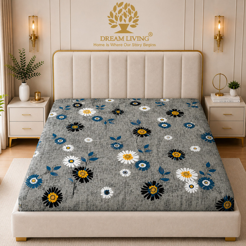 DREAM LIVING Microfiber Double Flat 110 TC Printed 1 Bedsheet(Grey)