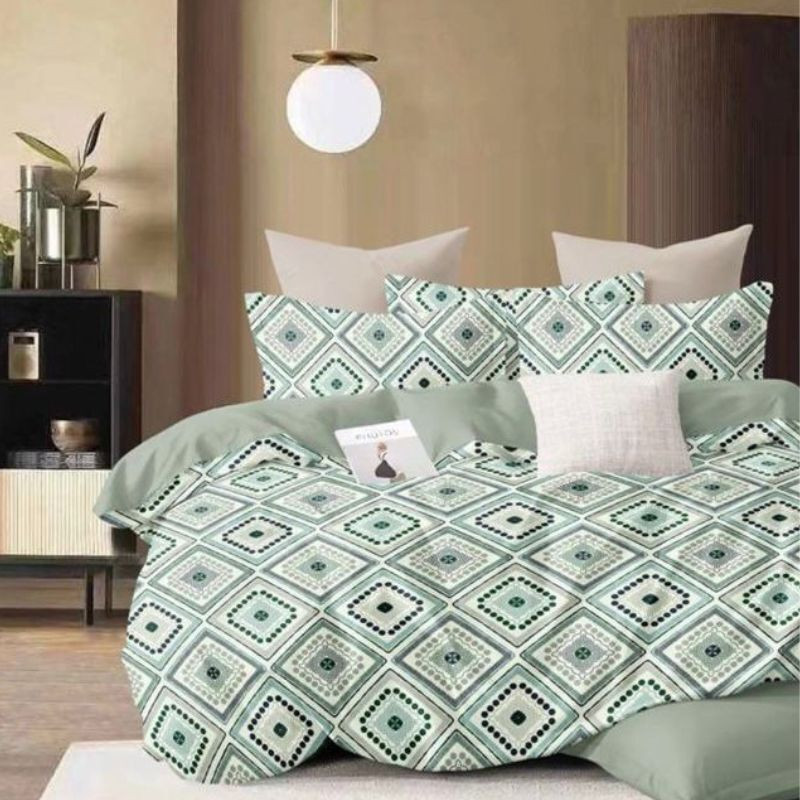 GEDLOVE Cotton King Flat 200 TC Printed 1 Bedsheet with 2 Pillow Covers(Light Green)