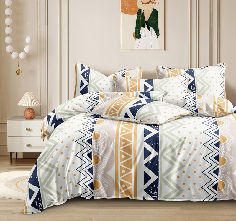 Rvans Creations Cotton Single Fitted (Elastic) 220 TC Geometric 1 Bedsheet with 2 Pillow Covers(trangle)