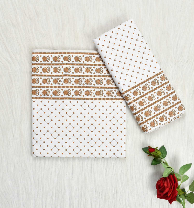 kitchDeco Cotton Single Flat 200 TC Printed 2 Bedsheets with 4 Pillow Covers(Orange Dot)