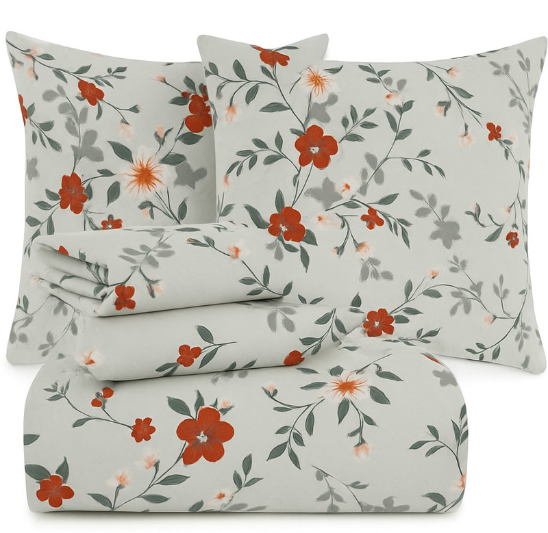 VAS COLLECTIONS Microfiber Double Flat 144 TC Floral Bedsheet(Pack of 1, Grey)
