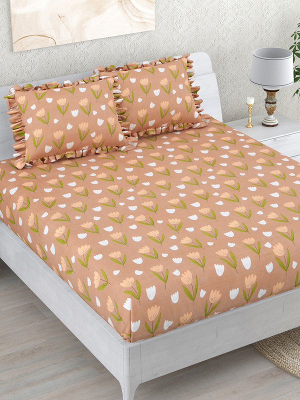 Dream Weaverz Polycotton King Fitted (Elastic) 100 TC Embroidered 1 Bedsheet(Off White)