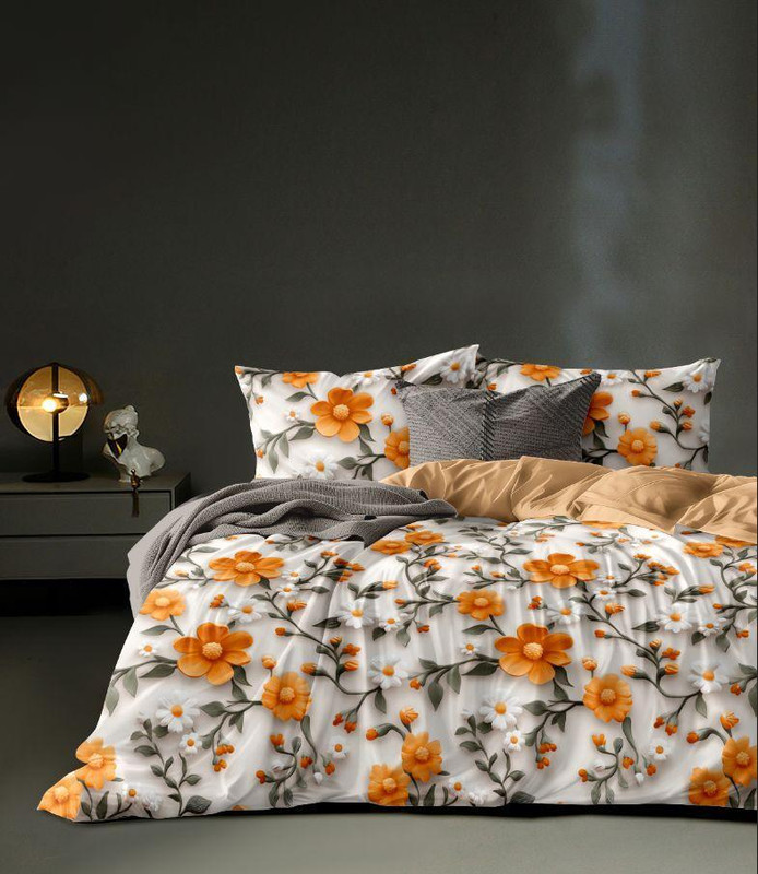 kitchDeco Cotton Blend King Flat 250 TC Printed 1 Bedsheet with 2 Pillow Covers(5D Digital Printed (Design 4))
