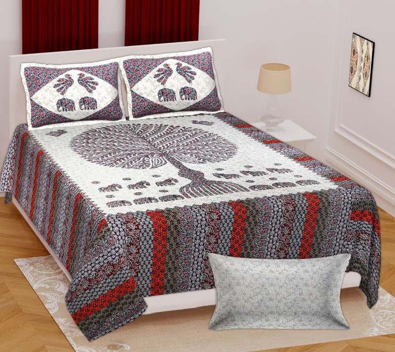 SQ Faishon Cotton Super King Flat 200 TC Solid 1 Summer Bedsheet with 2 Pillow Covers(White)