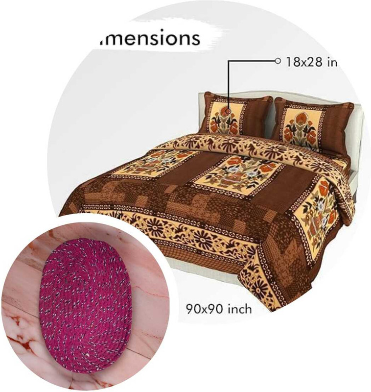 Prosseya Woolen Double Flat 230 TC Floral 1 Bedsheet with 2 Pillow Covers(Broun)