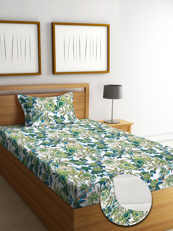 MAYAS COLLECTION Cotton Single Fitted (Elastic) 210 TC Floral 1 Bedsheet with 2 Pillow Covers(Multicolor)