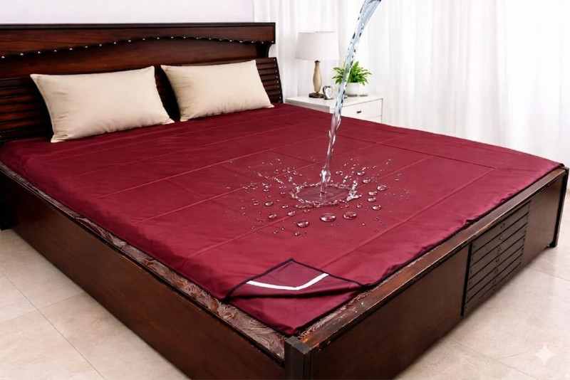AMMEV PVC Double Fitted (Elastic) 120 TC Solid 1 Bedsheet(Maroon)