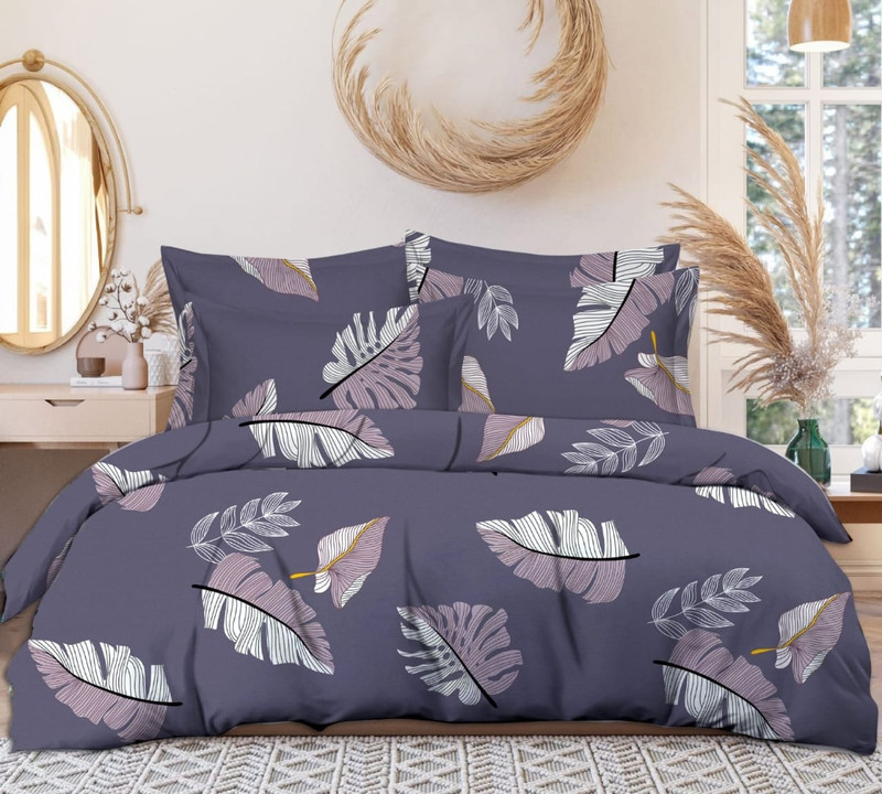 Accounting Polycotton Double Flat 1 TC Embroidered 1 AC Bedsheet with 2 Pillow Covers, 1 Cushion Covers(Purple color mor Pankh)