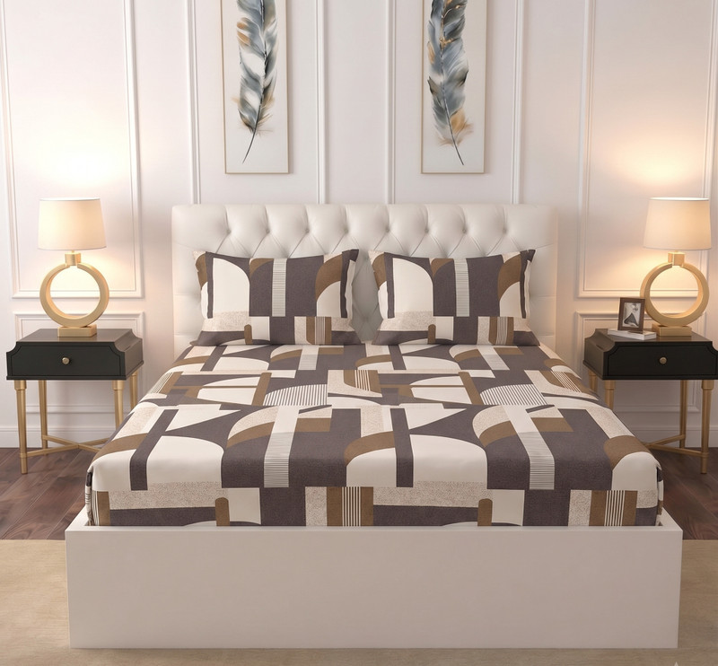 Raymond Home Microfiber Double Flat 110 TC Geometric 1 Bedsheet(Brown)