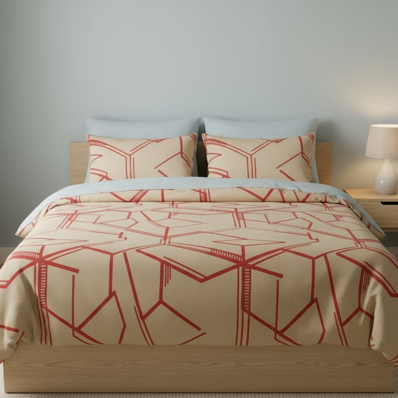 Floweraura Cotton Blend King Flat 210 TC Striped 3 Bedsheets with 6 Pillow Covers(Orange, Skin)