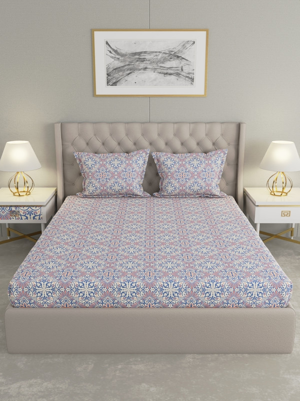 Raymond Home Microfiber Double Fitted (Elastic) 110 TC Motifs Bedsheet(Pack of 1, Flat)