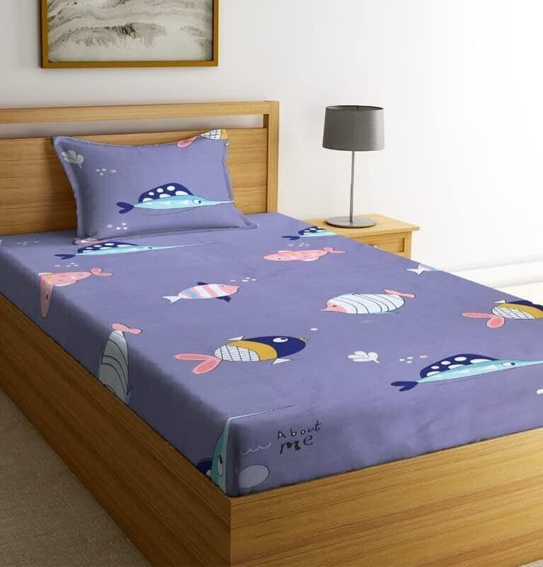 RIFTREES Cotton Single Flat 220 TC 3D Printed 1 Bedsheet with 2 Pillow Covers(Multicolor)