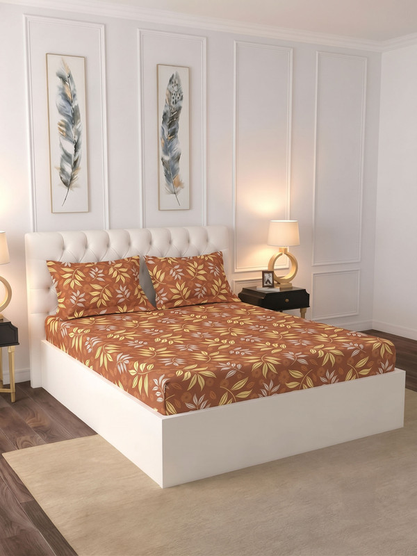 Raymond Home Cotton Double Flat 104 TC Printed 1 Bedsheet(Tan)