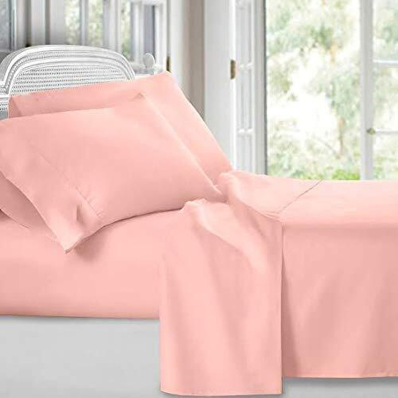 Harbell Home Cotton Queen Flat 300 TC Solid 1 Bedsheet with 2 Pillow Covers(Peach)
