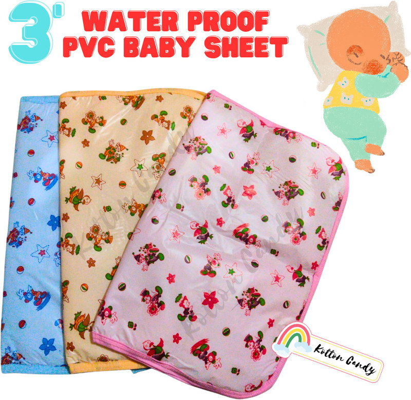 Kotton Candy PVC Crib Flat 150 TC Cartoon 3 Bedsheets with 6 Pillow Covers(Multicolor)