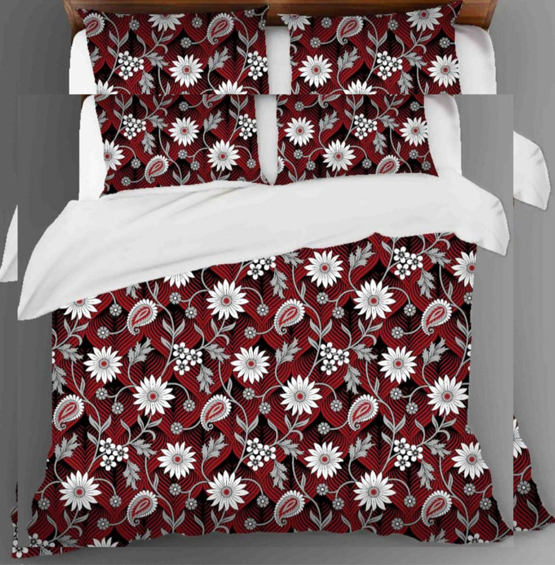 Baso Cotton King Flat 180 TC 3D Printed 1 Bedsheet with 2 Pillow Covers(Maroon it's1)
