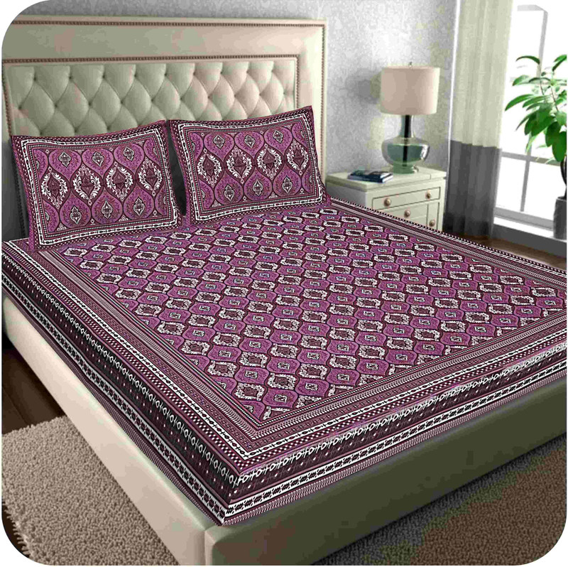 NSPR Cotton Double Flat 144 TC Checkered 1 Bedsheet with 2 Pillow Covers(Multicolor)