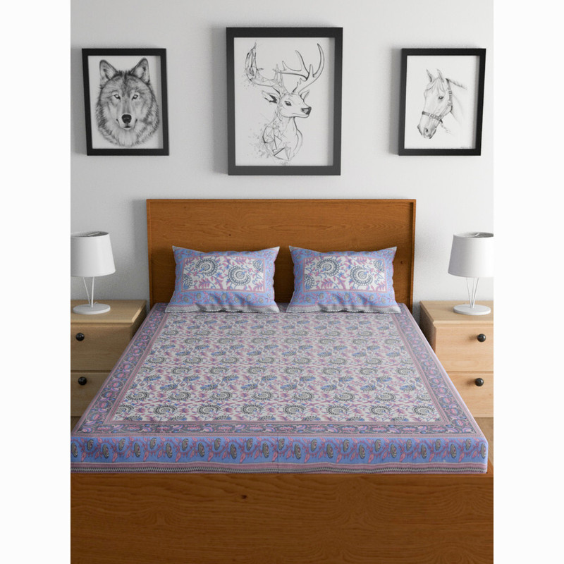 METRO LIVING Cotton King Flat 104 TC Self Design 1 Bedsheet with 2 Pillow Covers(Multicolor)